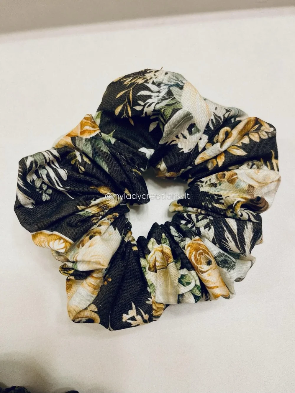 Starbucks Inspired Coffee Floral Cream Sage Brown Handmade Scrunchies